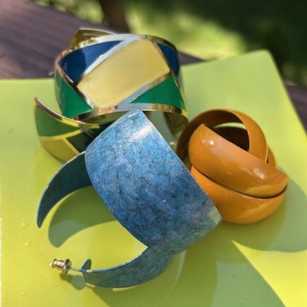 3 LOT - ENAMEL METAL HOOP EARRINGS